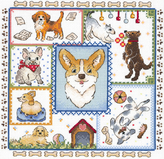 Семплер. Щенячья радость (20*20 см)